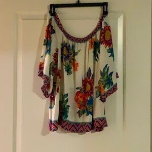 Tropical Print Off Shoulder Blouse